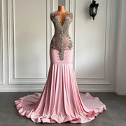 Long Pink Sparkly Silver  Prom Dress