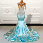 Long Luxury Mermaid Beaded Crystals Prom Dress