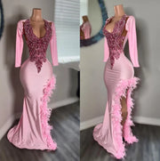 2Pink Elegance: Long Sleeve Crystal Beaded Gown