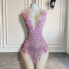 Luxury Pink Crystals Sexy Sheer Birthday Dress