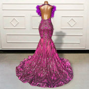 Luxury Mermaid Sparkly Sequin Feather Backless Prom Dress