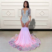 Luxury Pink Mermaid Long Prom Dress  Sparkly Sequined Beaded