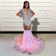 Luxury Pink Mermaid Long Prom Dress  Sparkly Sequined Beaded