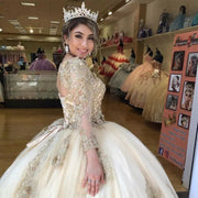 Luxury Gold Lace Quinceanera Dress