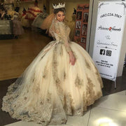Luxury Gold Lace Quinceanera Dress
