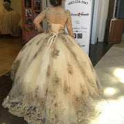 Luxury Gold Lace Quinceanera Dress