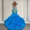 Luxury Ruffle Blue Prom Dress