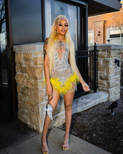 Luxury Sexy Sparkly Silver Beaded Crystals Birthday Dress