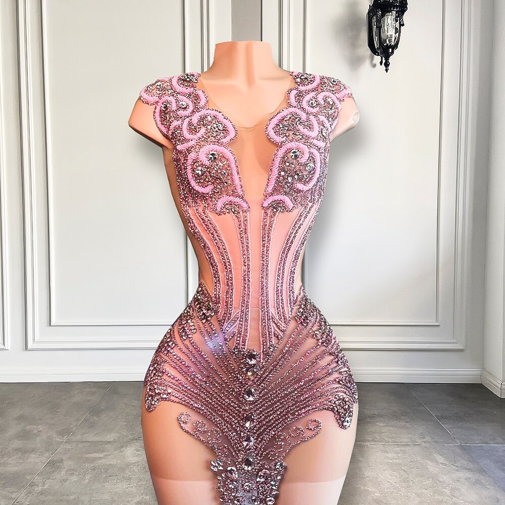 Pink Diamond Sheer Cocktail Birthday Dress – Envious Designs