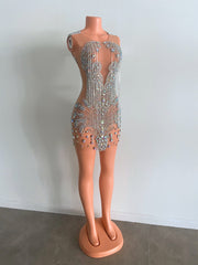 Luxury Beaded Crystals Silver Birthday Dress