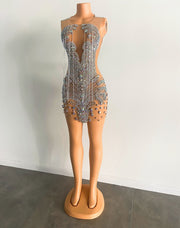 Luxury Beaded Crystals Silver Birthday Dress