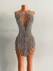 Luxury Beaded Crystals Silver Birthday Dress
