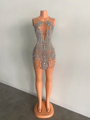 Luxury Beaded Crystals Silver Birthday Dress