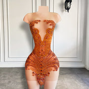 Luxury Sparkly Sexy Sheer  Crystals Birthday Dress