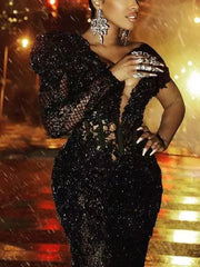 M32 Fashion Sexy Black One-Shoulder Mermaid/Trumpet Floor-Length Evening Dresses/Women Prom Gowns