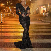 M32 Fashion Sexy Black One-Shoulder Mermaid/Trumpet Floor-Length Evening Dresses/Women Prom Gowns