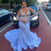 Major Beads Evening Dresses With Extra Half Sleeves Crystals Tassels Plus Size Mermaid Prom Dress Black Girls Birthday Gowns