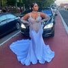 Half Sleeves Crystal Beaded Tassels Plus Size Mermaid Prom Dress