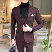 Men's 3 Piece Set AutumnPlaid Suit Luxury Slim Fit