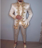 Men Suit Two Piece (Jacket+Pants+Belt) Italian Stand Collar Slim Fit Wedding Suit for Men Custom Made Embroidery Suit