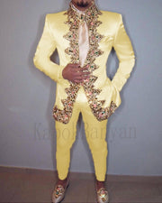 Men Suit Two Piece (Jacket+Pants+Belt) Italian Stand Collar Slim Fit Wedding Suit for Men Custom Made Embroidery Suit