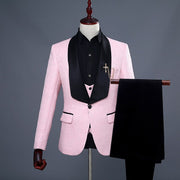 Men's Groom Dress New Green Fruit Collar Show Hosting Nightclub Suit Three-piece Jacquard Studio Trajes Elegante Para Hombres