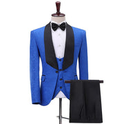 Men's Groom Dress New Green Fruit Collar Show Hosting Nightclub Suit Three-piece Jacquard Studio Trajes Elegante Para Hombres