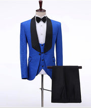 Men's Groom Dress New Green Fruit Collar Show Hosting Nightclub Suit Three-piece Jacquard Studio Trajes Elegante Para Hombres
