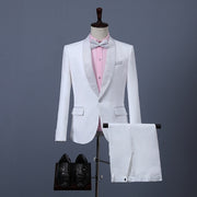 New Men's Suit Two-piece Version Slim White Professional Groomsman Groom Dress Send Bow Tie Suit Men's Clothing Homme