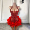 New Sparkly Rhinestone Luxury Red Diamond Birthday Gown