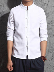 Chinese Style Solid Stand Collar Shirt For Men