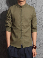 Chinese Style Solid Stand Collar Shirt For Men