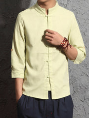 Chinese Style Solid Stand Collar Shirt For Men