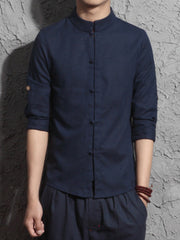 Chinese Style Solid Stand Collar Shirt For Men