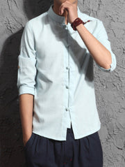 Chinese Style Solid Stand Collar Shirt For Men