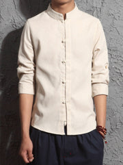 Chinese Style Solid Stand Collar Shirt For Men