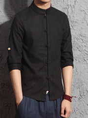 Chinese Style Solid Stand Collar Shirt For Men