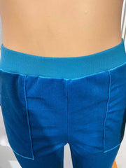 Sporty Velvet Solid Zipper 2 Piece Pant Sets