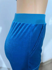 Sporty Velvet Solid Zipper 2 Piece Pant Sets