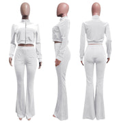 Sporty Velvet Solid Zipper 2 Piece Pant Sets