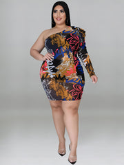 Gauze Printed Plus Size Long Sleeve Dresses