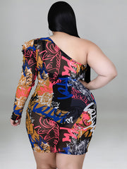 Gauze Printed Plus Size Long Sleeve Dresses