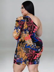 Gauze Printed Plus Size Long Sleeve Dresses