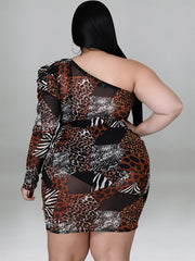 Gauze Printed Plus Size Long Sleeve Dresses