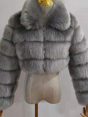 Elegant Zipper Down Ladies Faux Fur Winter Coats