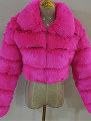 Elegant Zipper Down Ladies Faux Fur Winter Coats