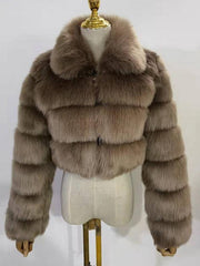 Elegant Zipper Down Ladies Faux Fur Winter Coats