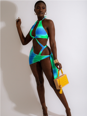 Gradient Contrast Color Halter Bikini Sets