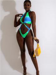 Gradient Contrast Color Halter Bikini Sets