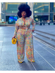 Paisley  Printed Blouse And Trouser Plus Size Set